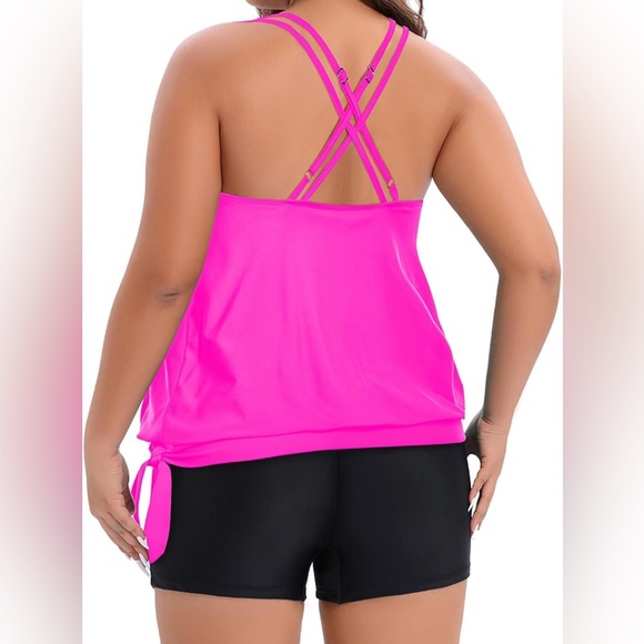 Women Plus Size Two Piece Tankini Swimsuit Tummy Control with Boy Shorts Size 18 - Picture 3 of 6